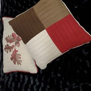 2 - MADISON PARK Jackson Blocks Faux Suede Accent Throw Pillows-Embroidered-EUC